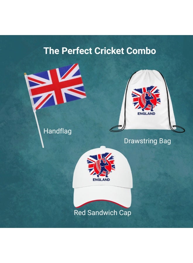 PRINTSHOP4ME England Sports Fans Set - Pack of 3 Combo - Cap, Drawstring Bag, and Hand Flag - Ideal for Matches, Events, and Everyday Use - Perfect for Sports Fans - Image 3